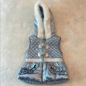 3 for $25! Little Lass Quilted Hooded‎ Vest with Faux Fur Trim, 18 M